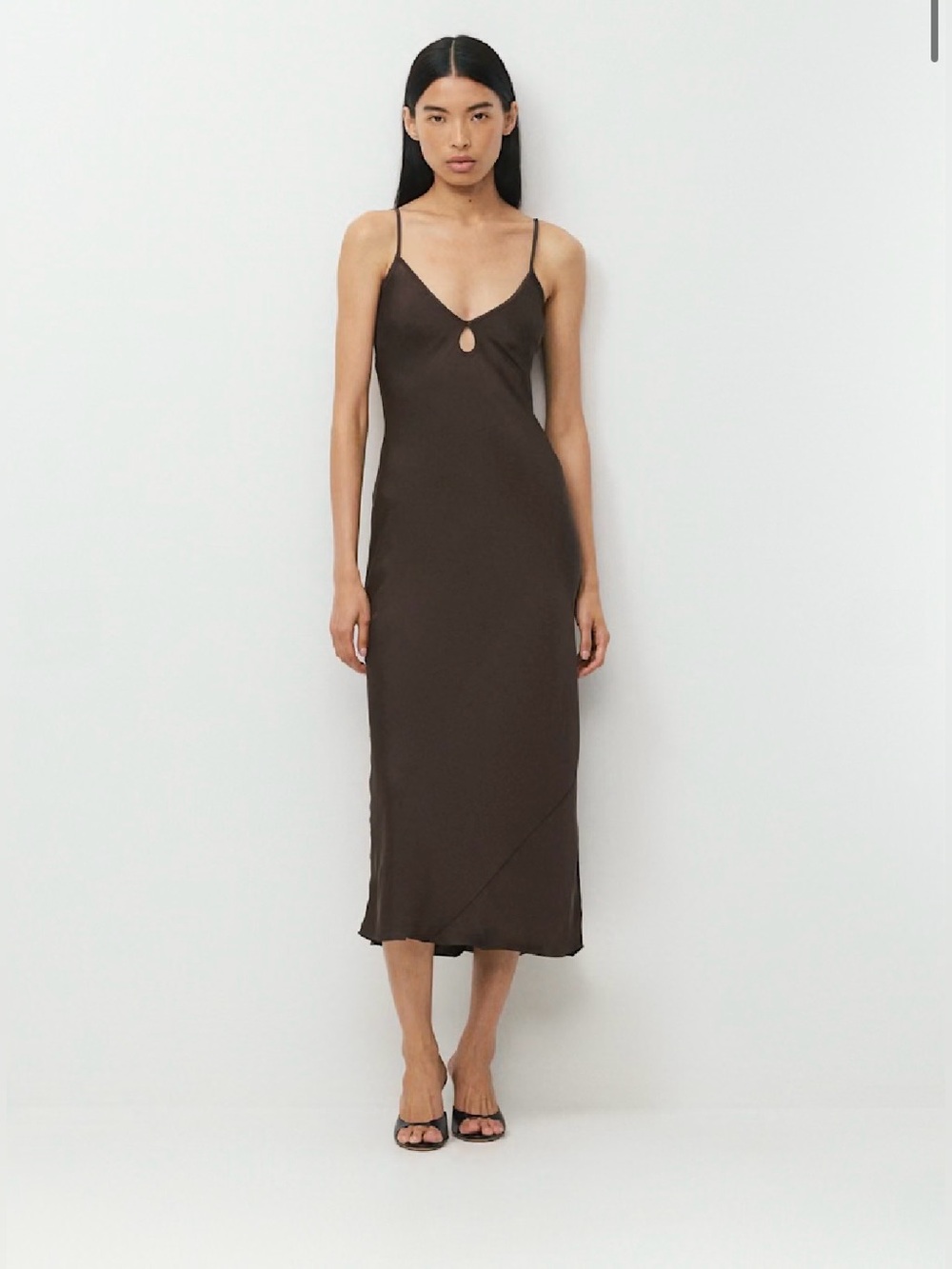 Aritzia TEN Duskfall Satin Maxi Dress Rich Mocha Brown S